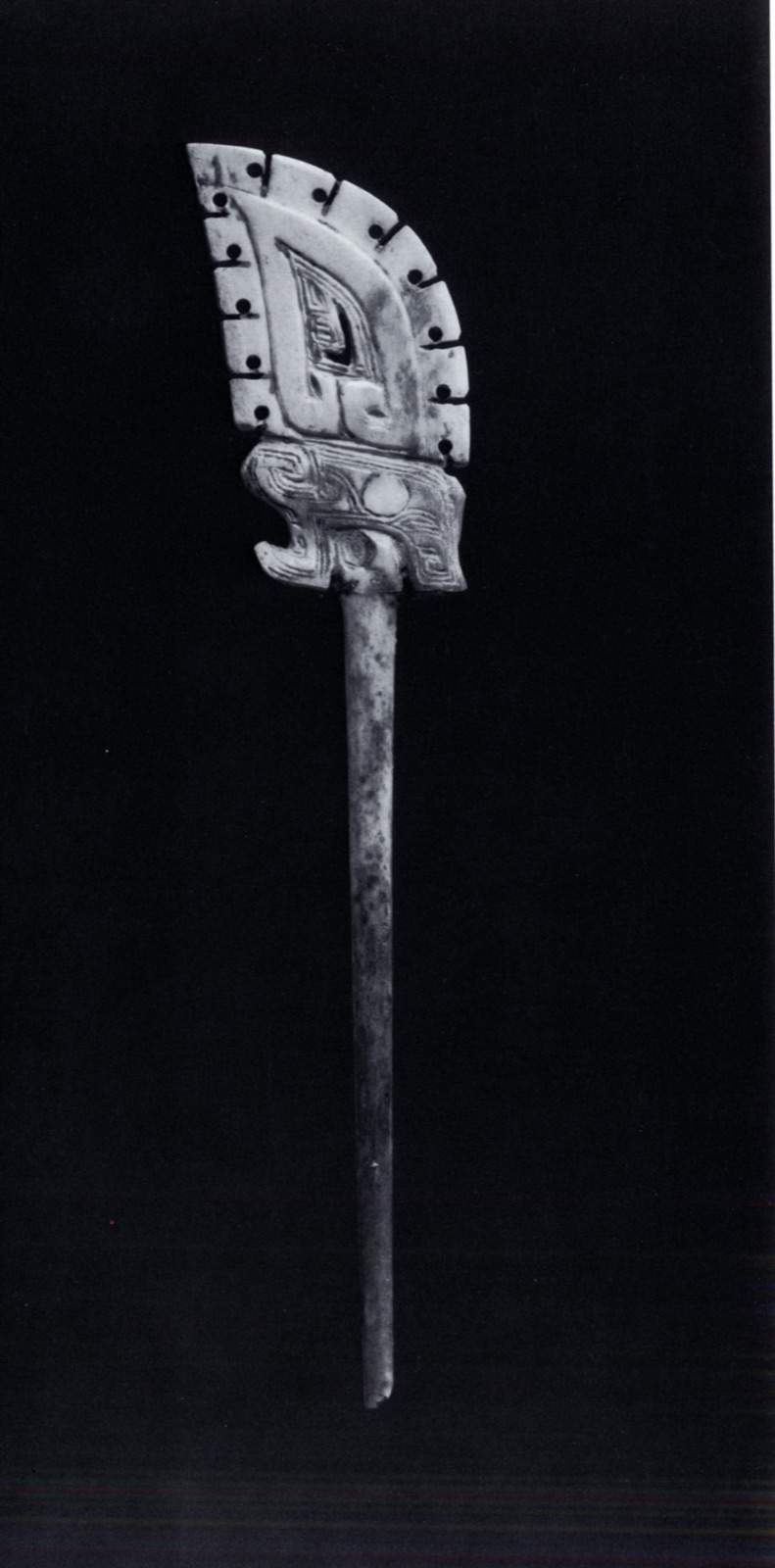 Archaic carved jade hairpin