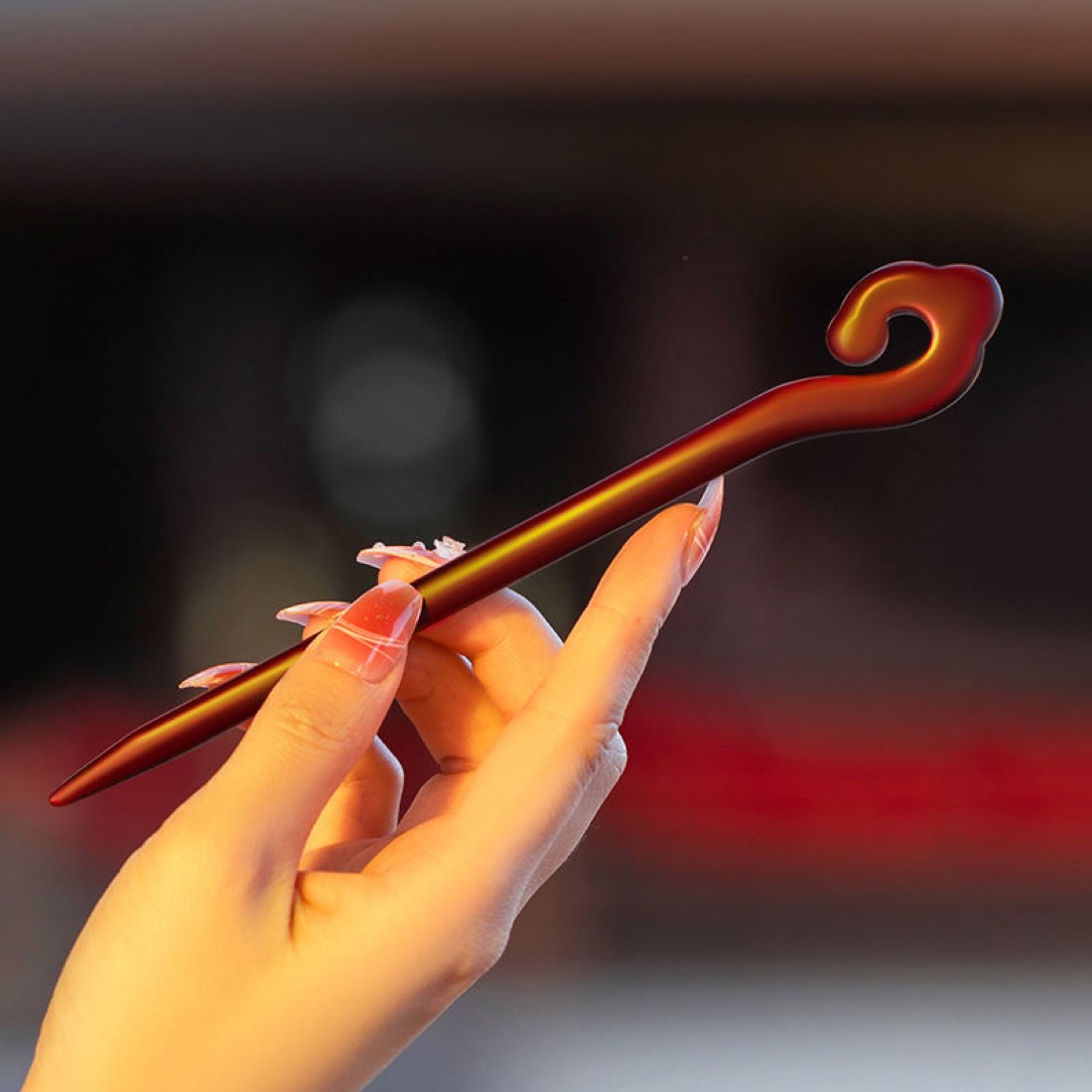 Carved sandalwood hairpin