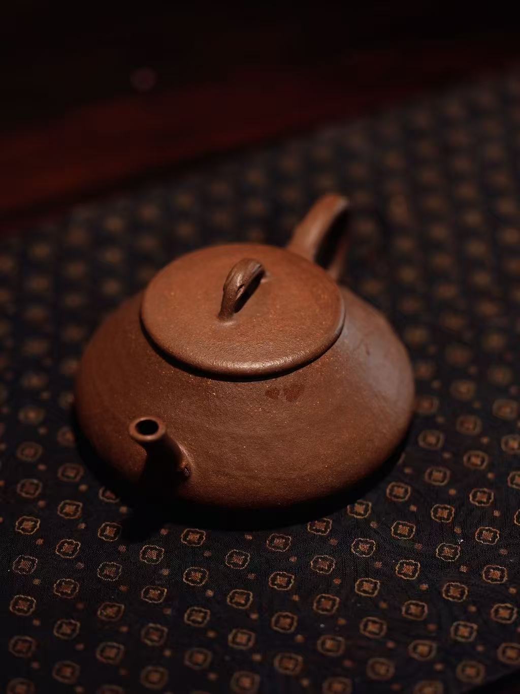Wood-fired purple clay teapot from above